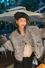 小香风有内里春季粗花呢拼皮小香风短款外套女