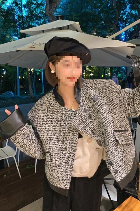 小香风有内里春季粗花呢拼皮小香风短款外套女