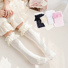 公主蕾絲襪花邊襪子女童lolita春日系洛麗塔中筒襪白色愛心長筒襪