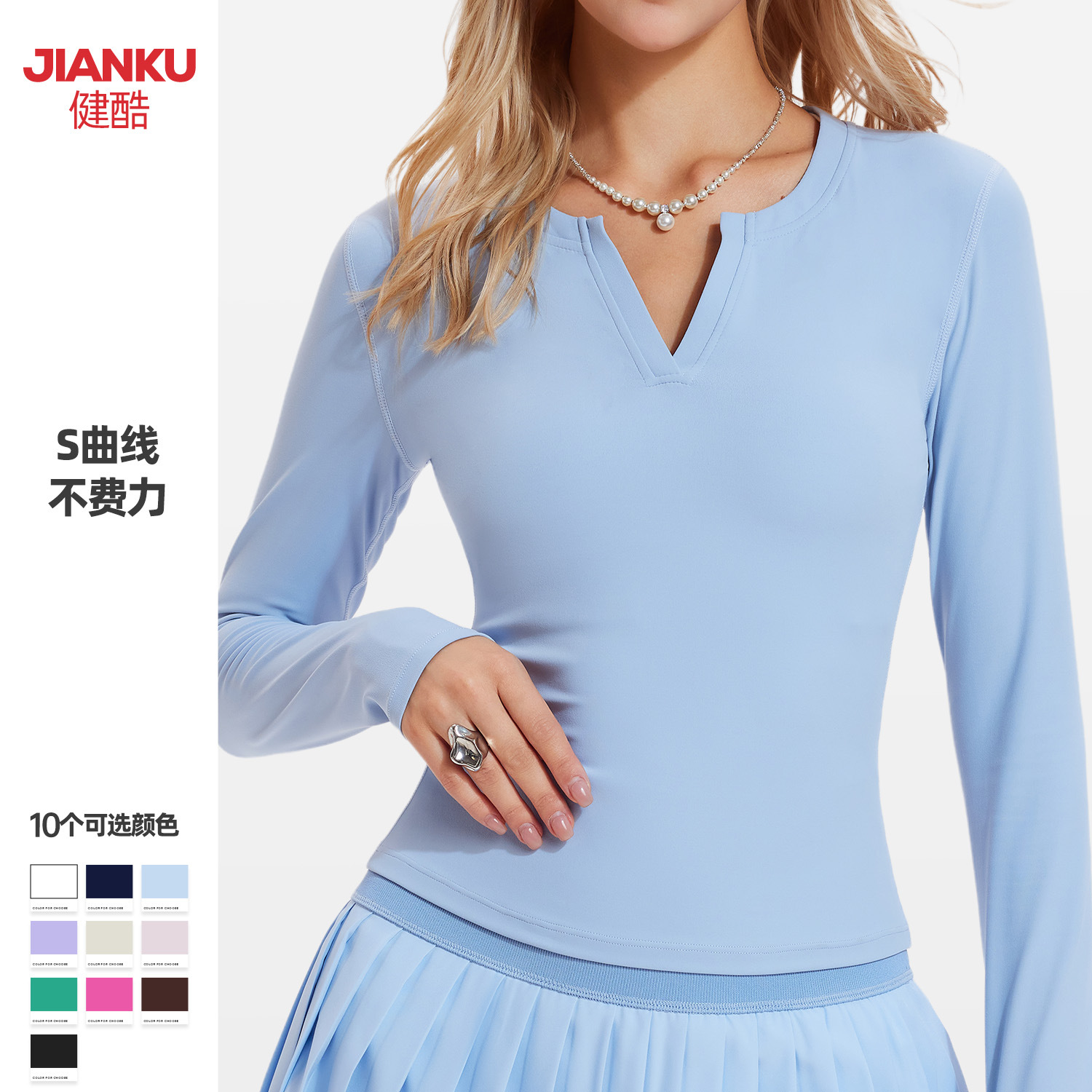 Otoño y invierno nuevos trajes de yoga de cuello en V de manga larga para mujeres delgadas camisetas deportivas de fitness transpirables