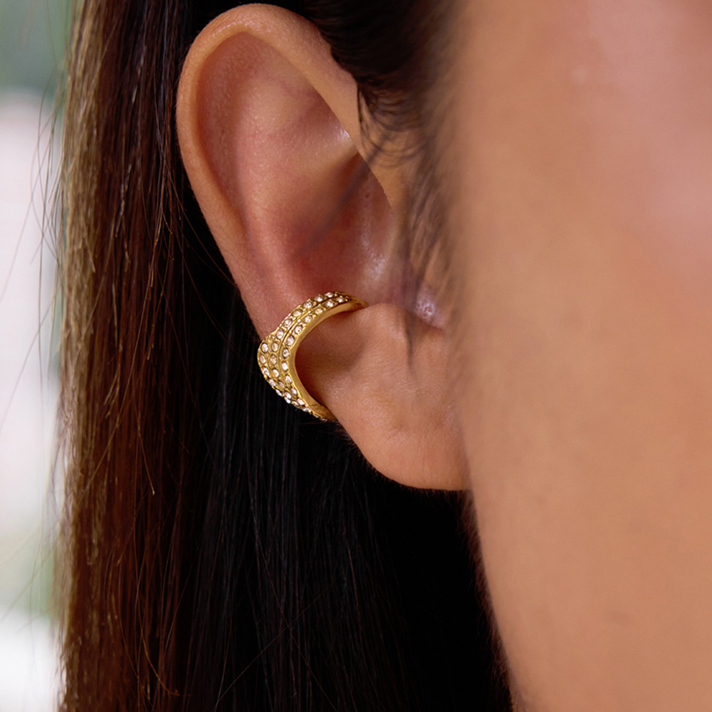 Wanxing Europa y los Estados Unidos ondas de diamante de oro 18 quilates pendientes de acero inoxidable ligero lujo joyas transfronterizas de alto nivel nicho de diseño pendientes
