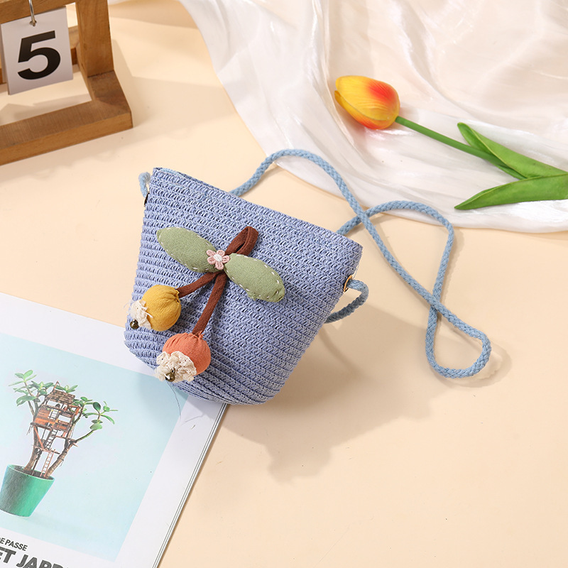 夏の海辺の子供用バッグ、スカート付きのかわいいチェリー織り、休暇用の麦わらバッグ、女の子の携帯電話のクロスボディバッグ|undefined