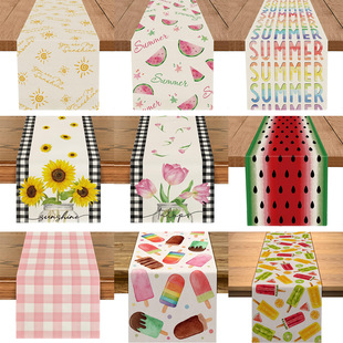 Amazon spring and summer simple fresh sunflower linen tablecloth ice cream watermelon printing table runner factory direct sales