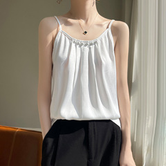 仿真絲圓領吊帶女背心上衣內搭打底夏季醋酸緞面無袖上衣搭配西裝