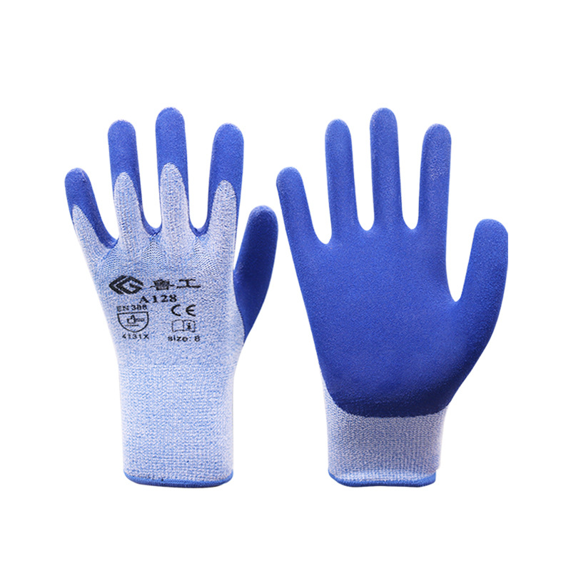 Espuma de caucho arruga guantes de protección laboral al por mayor antideslizante esmerilado suave permeable látex de protección del sitio de construcción