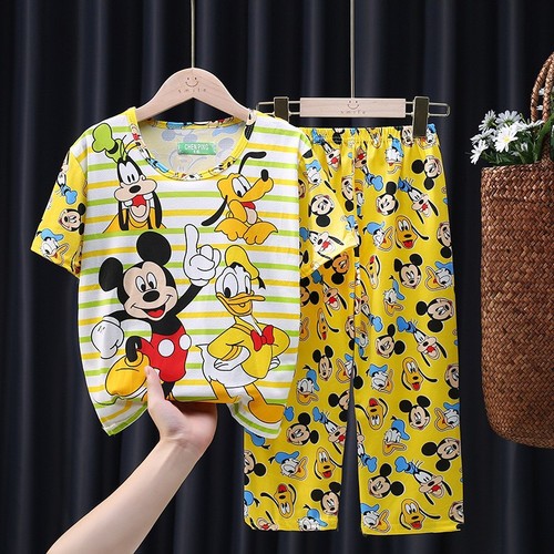 Children's sleepwear, unisex summer thin short-sleeved pants for boys and girls, small children's summer sleepwear, air-conditioned home clothes