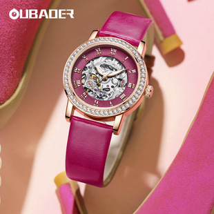 Oubaoer Casual and Fresh Women's Watch Mechanical Watch Ancient Roman Numeral Dial Waterproof Watch Live Broadcast