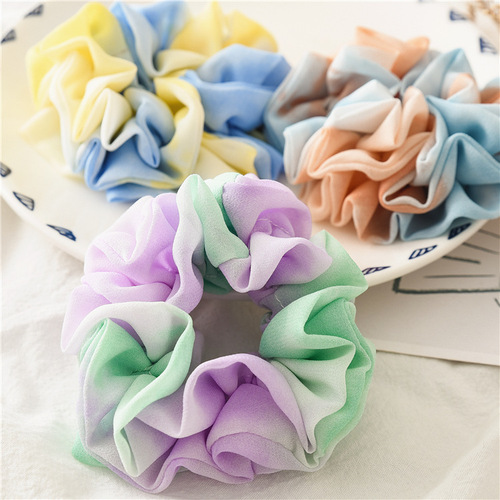 Spring and summer new style chiffon tie-dyed hair band, thin large intestine hair band, women's versatile rubber band cloth circle headband hair accessory