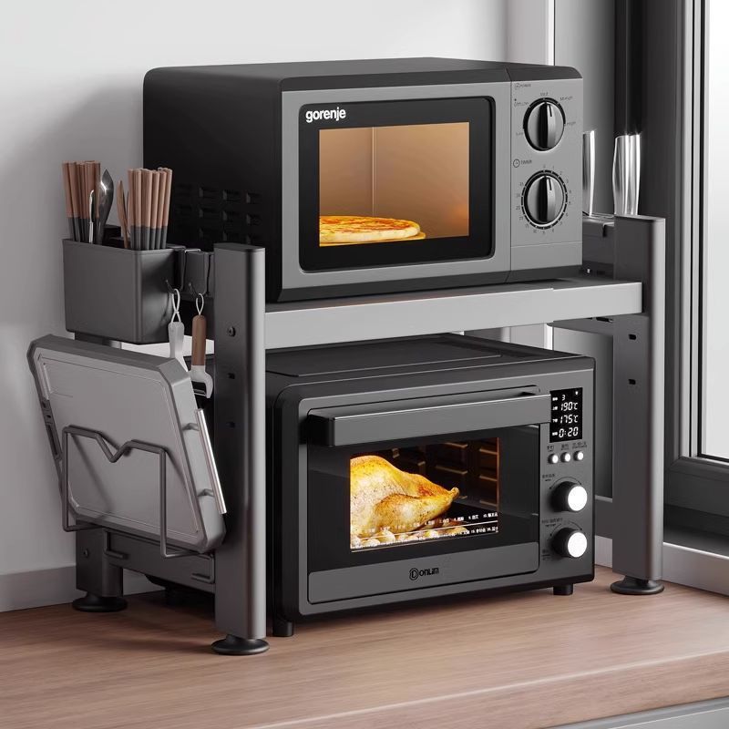 Soporte para horno microondas, estante de cocina retráctil, estante para horno, encimera de escritorio de dos pisos para el hogar, almacenamiento de olla arrocera