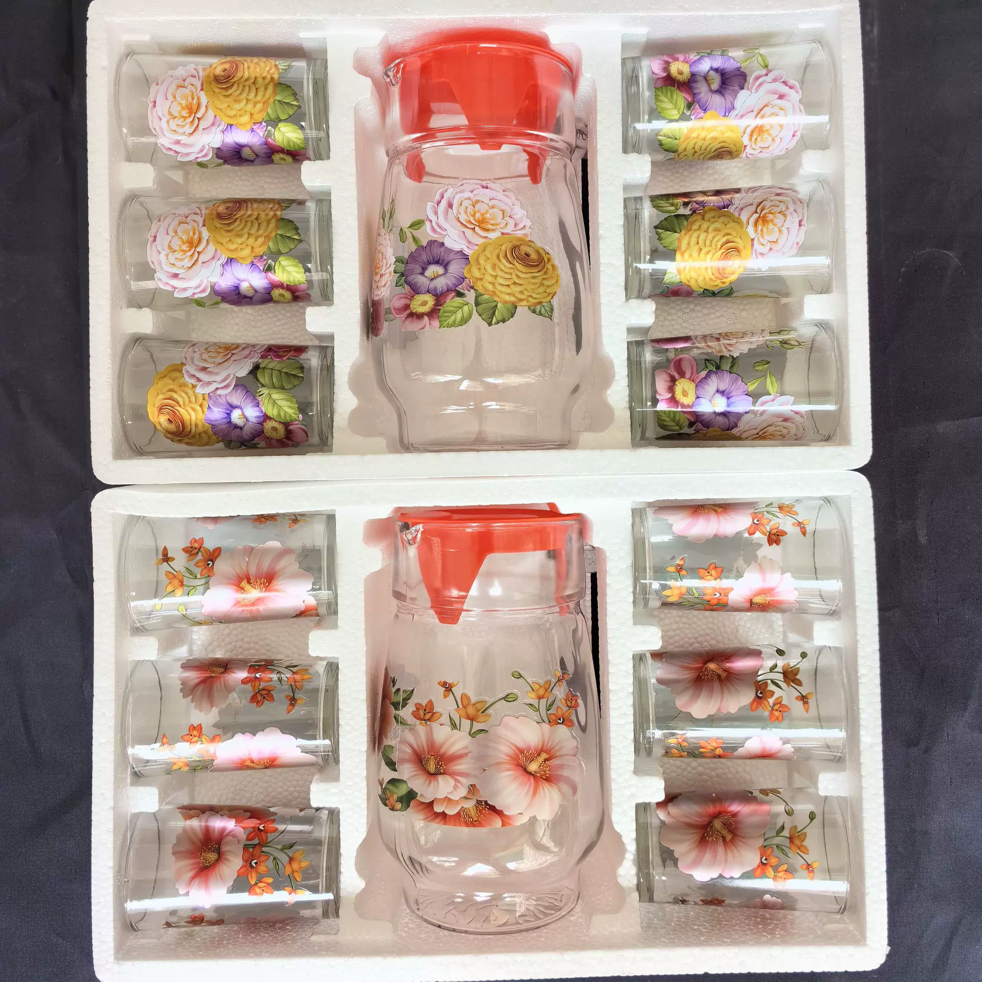 8安杯大肚壶六杯一壶套装彩盒玻璃杯热转印外贸出南美菲律宾马来