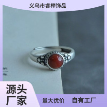 中古戒指复古饰品南红玛瑙女款泰银民族风开口戒指环代发速卖通