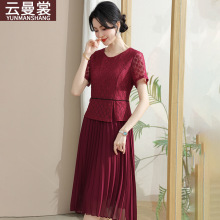 喜婆婆婚宴装2025新款妈妈连衣裙夏装结婚礼服中老年女装百褶裙子