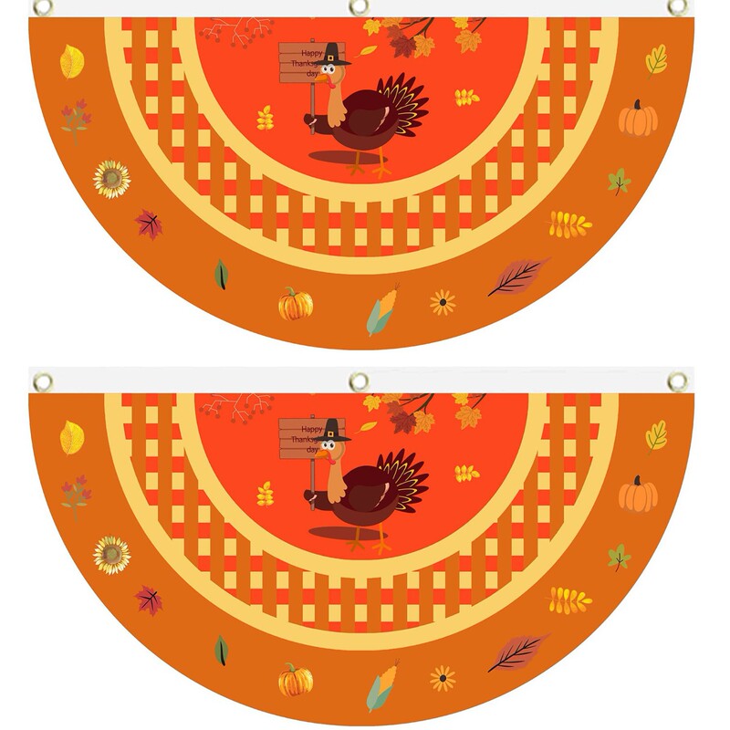 Cross-Border New Thanksgiving Fan-Shaped Flag, Semicircular Flag, Autumn Harvest Festival, Garden Decoration Flag, Autumn Colorful Flag