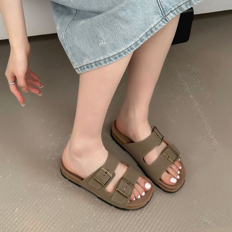 アマゾンのクロスボーダーの布ケンのスリッパのカジュアルな一字のスリッパの女性の夏の外はボケンの靴のベルトのバックルの半引きのサンダルを着ます。|undefined