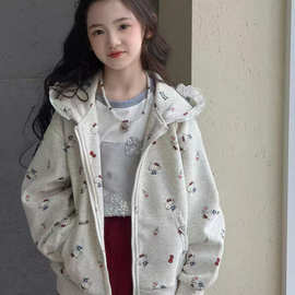 童装女童连帽外套春秋款中大童长袖拉链开衫卫衣女孩秋季薄款外套