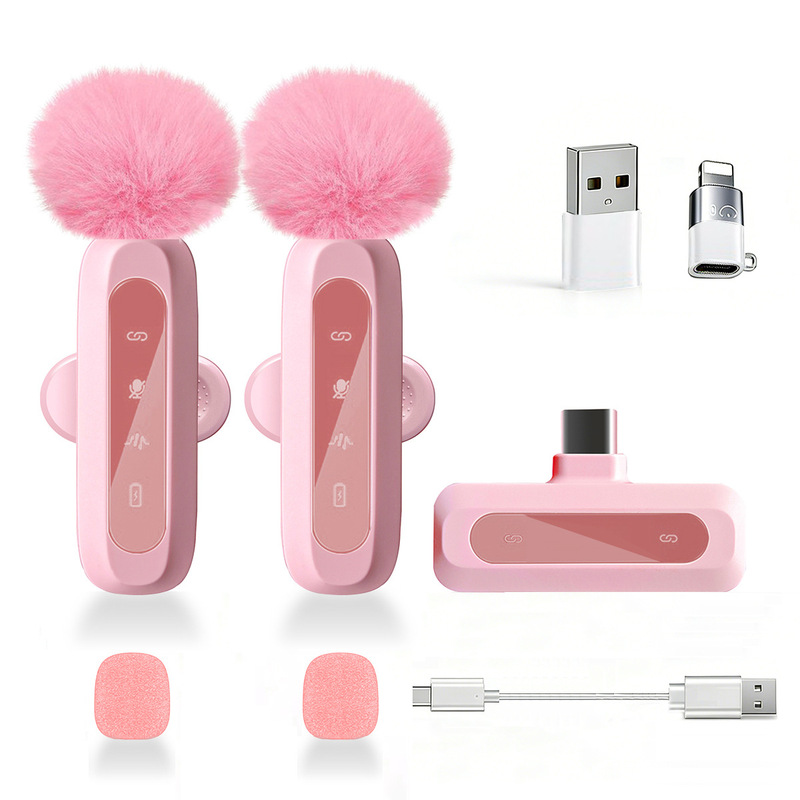 Cross-Border Private Model New J3 Pink Wireless Lavalier Microphone for Live Streaming, Noise Reduction Wireless Microphone Cross-Border Private Model New J3 Pink Wireless Lavalier Microphone for Live Streaming, Noise Reduction Wireless Microphone