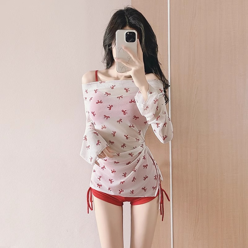 Summer New Style Cover-Up Boxer Split Swimsuit Women's Three-Piece Set Slimming Fashionable Korean Style Bow Hot Spring Bathing Suit