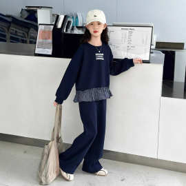 女童套装2025新款春秋装儿童洋气时髦中大童花边下摆卫衣两件套装