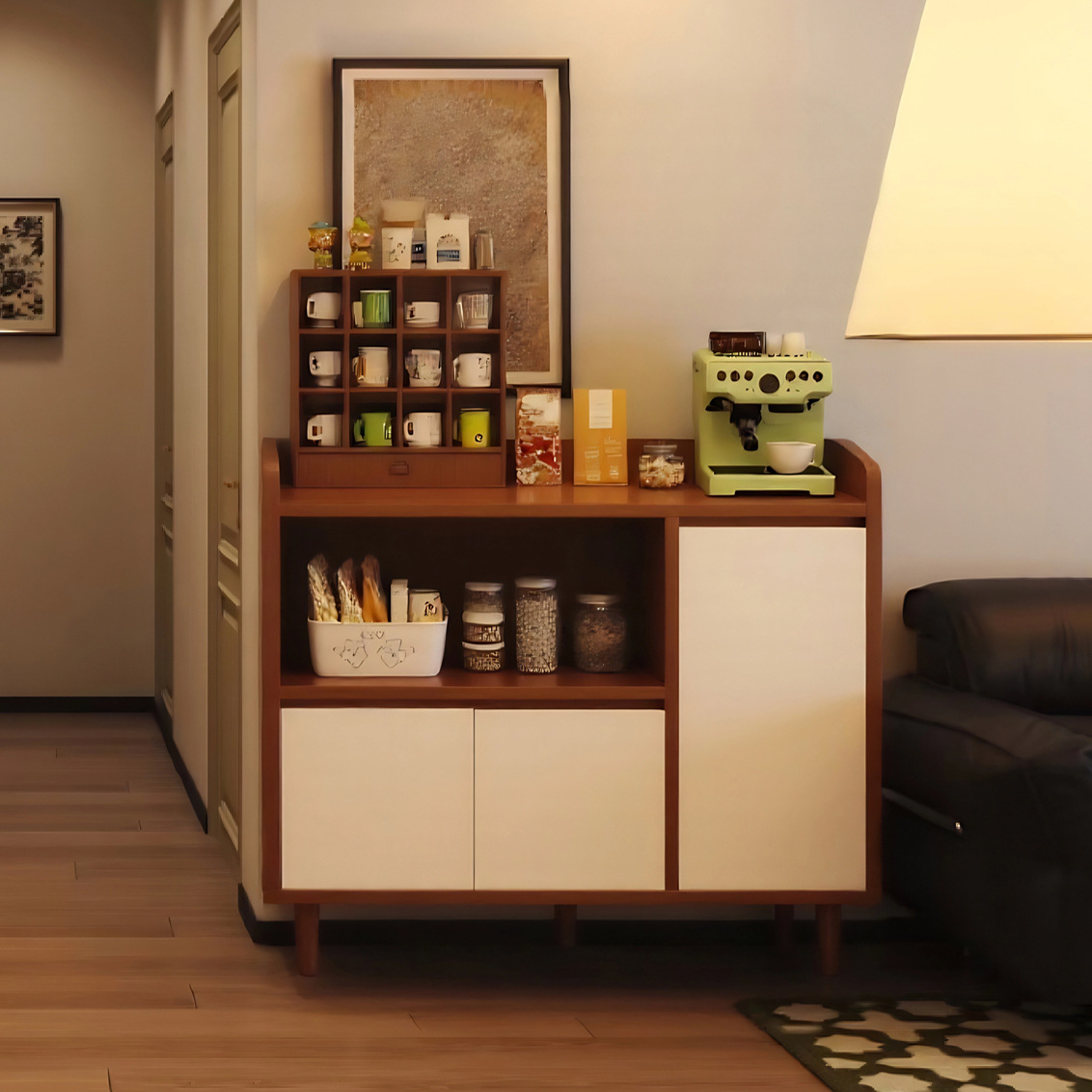 Sideboard Against the Wall Integrated Storage Cabinet Antique Style Living Room Small Cabinet Solid Wood Core Tea Cabinet Storage Rack Low Cabinet