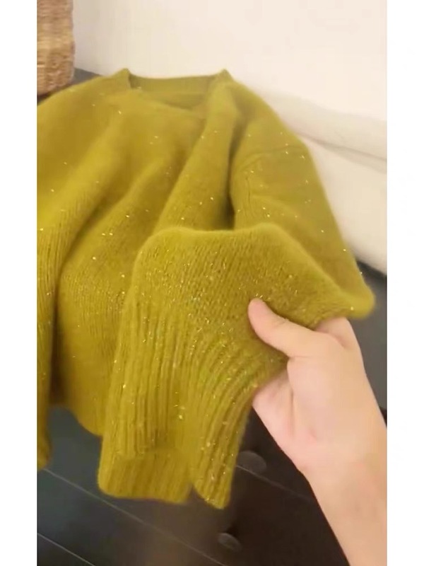 树莓色星空圆领毛衣女秋冬款软糯宽松设计感加厚内搭亮片针织上衣|undefined