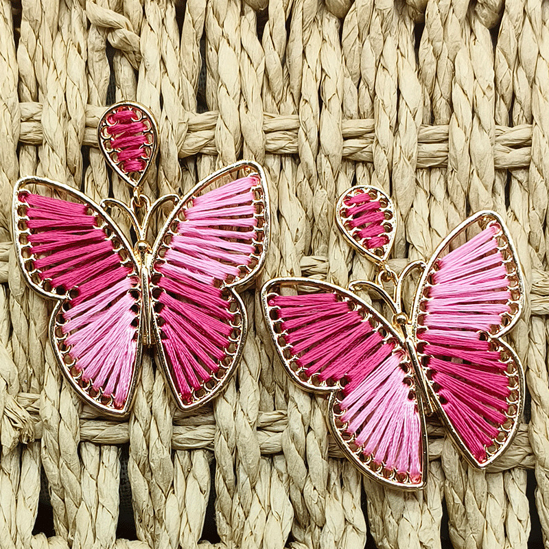 Butterfly Pattern Women's Gender 1 Pair IG Style Butterfly Braid Hollow Out Alloy Cotton Thread Drop Earrings