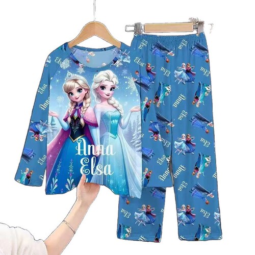 Southeast Asia children's pajamas, middle-aged children's long-sleeved trousers suit, demon hunting girls 'group, little girls' cartoon home wear wholesale