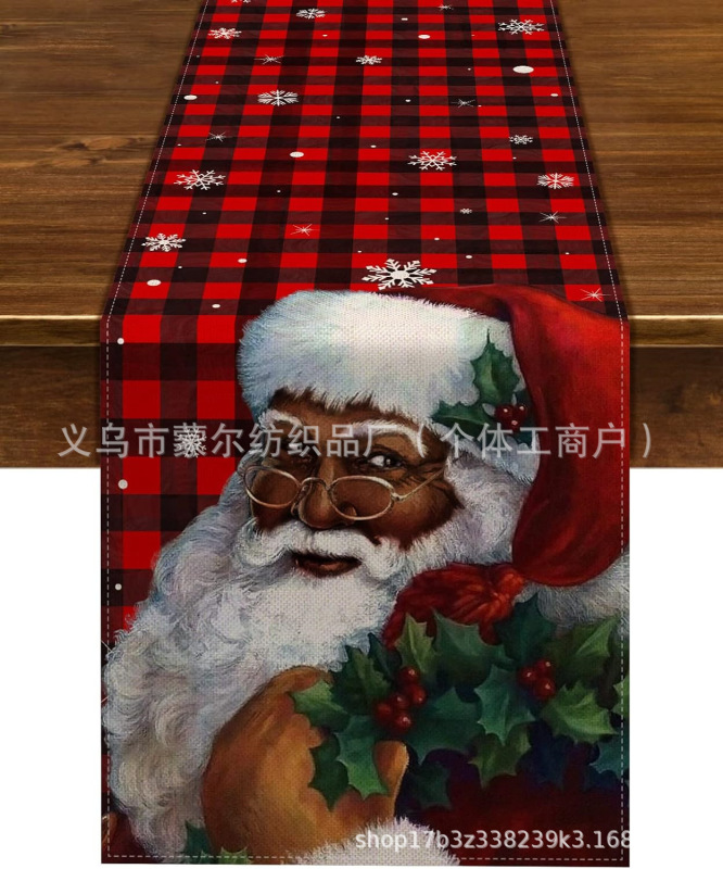 国境を越えたアマゾン希音爆金クリスマステーブル旗冬雪だるまサンタクロースプリントテーブルマット亜麻|undefined