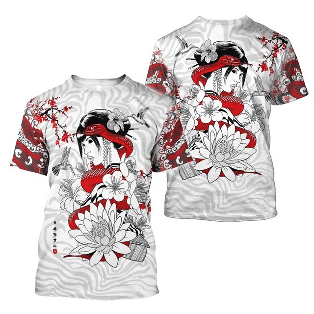 Tinta Jianghu Swordsman 3D Impresión digital Moda de la calle principal para hombres Camiseta de cuello redondo de manga corta transpirable de malla suelta