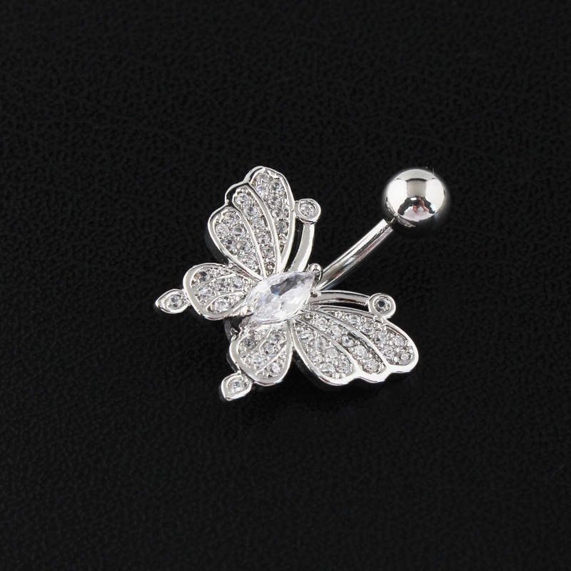 Piercing nombril papillon en acier inoxydable et zircon brillant_voghion.com