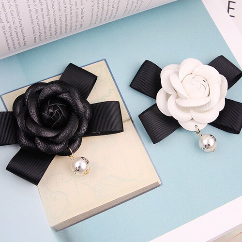 Korean new style handmade diamond pearl bow DIY mobile phone case material headwear accessories embossed leather camellia