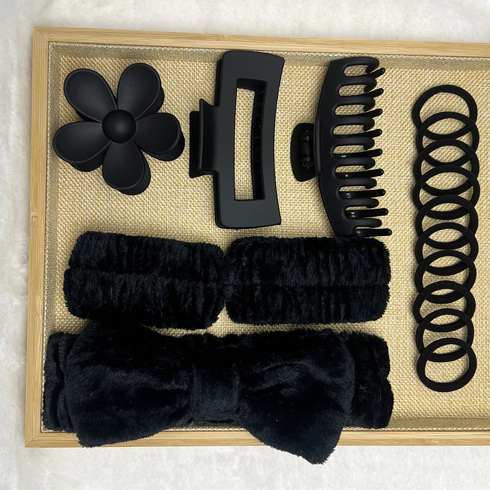 Correa para el cabello suave, tocado, lazo, lavado, multicolor mate mate, clip de agarre grande, anillo para el cabello elástico, juego de 16 piezas