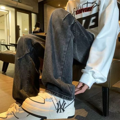 Men's Spring and Autumn and Winter American Street Style Trendy High-End Design Loose Retro Straight Leg Jeans