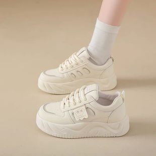 Thick-Soled Bread Shoes for Women 2025 Spring & Fall New Style Super Soft and Ultra-Light Lace-Up Sneakers for Women Versatile Round-Toe Sports Shoes