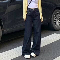 跨境专供高街阔腿牛仔裤女春秋新款休闲垂感显瘦高腰直筒拖地裤子