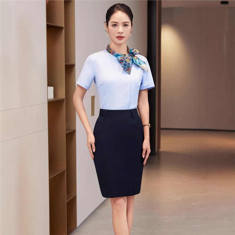 Short-Sleeved Professional Shirts for Female Stewardesses, Hotel Catering Cashiers, Waiters, Shirts, Work Clothes, Beauty Salon Front Desk Work Clothes