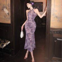 2025夏季新款显白新中式复古植绒国风盘扣日常休闲显瘦旗袍连衣裙