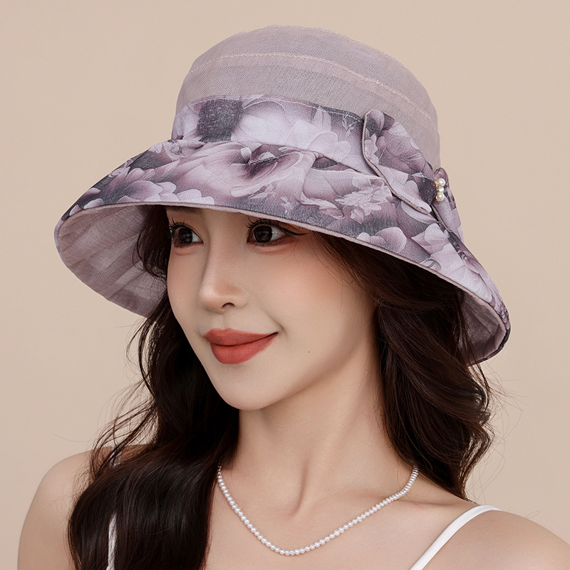 韩版夏季花朵渔夫帽时尚气质妈妈遮阳帽度假防晒帽子女太阳帽批发