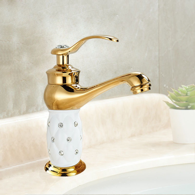 European-Style All-Copper Gold Basin Hot and Cold Faucet for Home Bathroom Washbasin Sink Faucet Luxury Bathroom