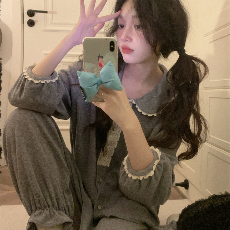 睡衣女冬季新款长袖大码娃娃领套装春秋高级感轻奢小香风家居服|undefined