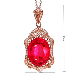 時尚彩寶10克拉橢圓鑽吊墜合成紅碧璽紅鑽吊墜 奢華寶石花瓶吊墜