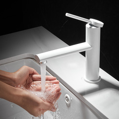 浴室櫃檯下盆水龍頭全銅冷熱衛生間洗臉面盆洗臉池家用白色水龍頭