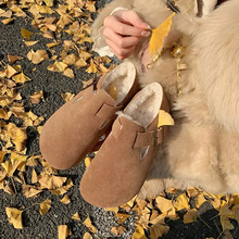 牛皮葡萄ma同款冬季加绒保暖雪地鞋厚底大头棉单鞋毛毛鞋女勃肯鞋