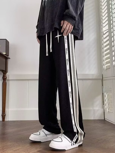 Korean-style vintage loose-fit straight-leg casual pants for men — trendy new summer sports knit sweatpants