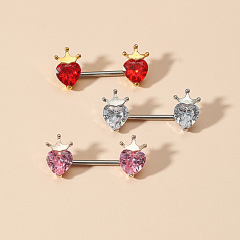 Body Piercing Jewelry Heart Shaped Zirconia Nipple Ring Crown Women Navel Ring Amazon Nipple Dangle Combination