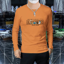 潮男欧货牙刷绣男士长袖t恤圆领上衣舒适透气男装打底衫春秋新款