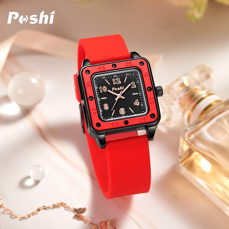 Poshi nuevo reloj de mujer moda cuadrado correa de silicona reloj estudiante reloj luminoso reloj de cuarzo femenino