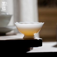 墨己璞玉茶具冰种羊脂玉瓷陶瓷棱口高足茶杯家用主人杯茶具品茗杯