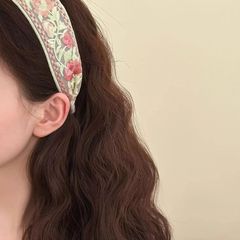 新中式刺繡花朵發箍女高級感精緻民族風碎花棉麻布藝寬邊頭箍髮飾