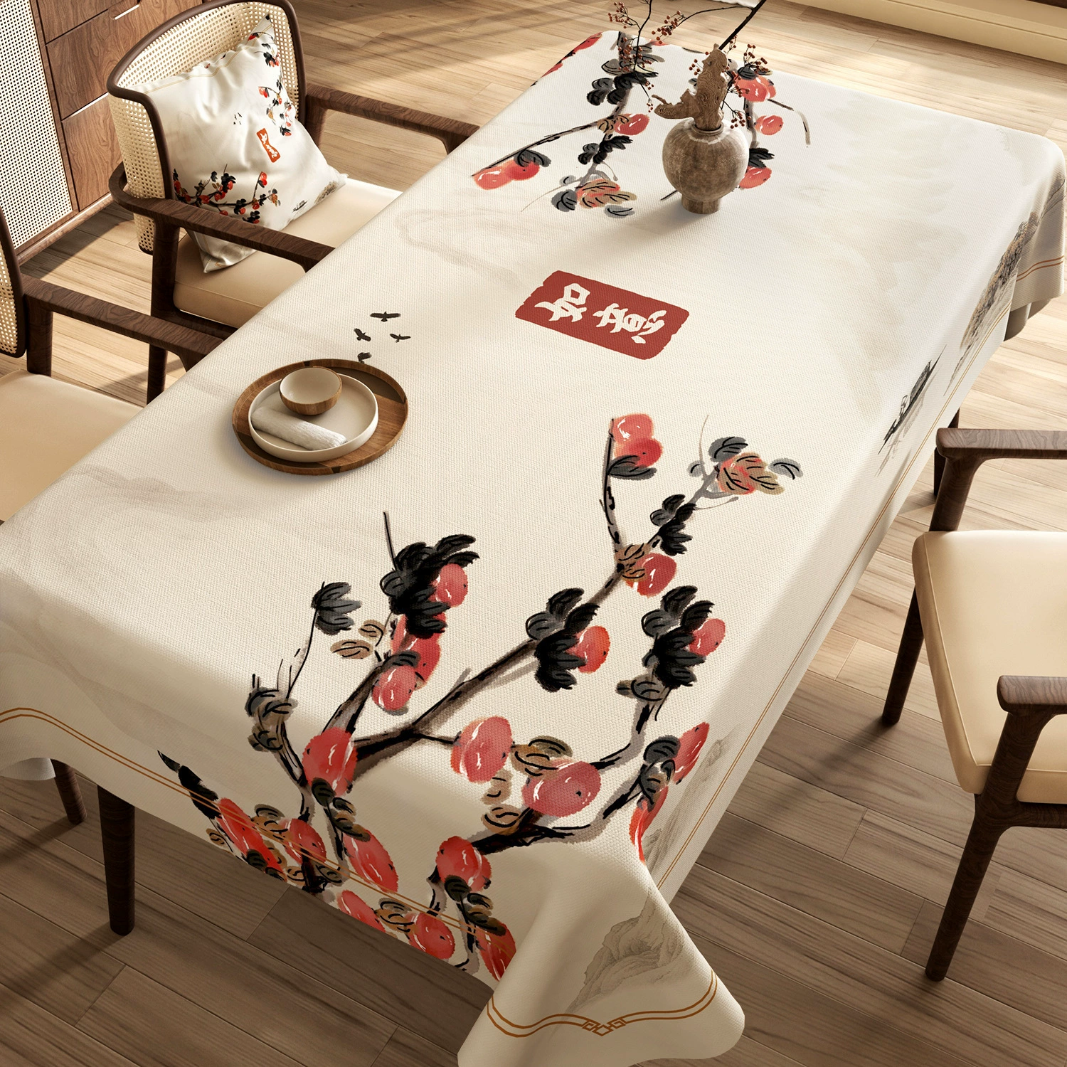 New Chinese New Year red festive atmosphere PVC waterproof and oil-proof tablecloth Spring Festival blessing Chinese coffee table tablecloth
