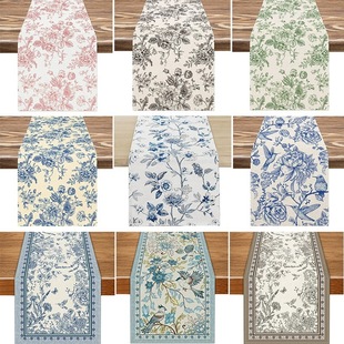 Cross-border New American Spring Flower Linen Table Flag Living Room Coffee Table Dining Table Mat Tablecloth Decorative Tea Tablecloth